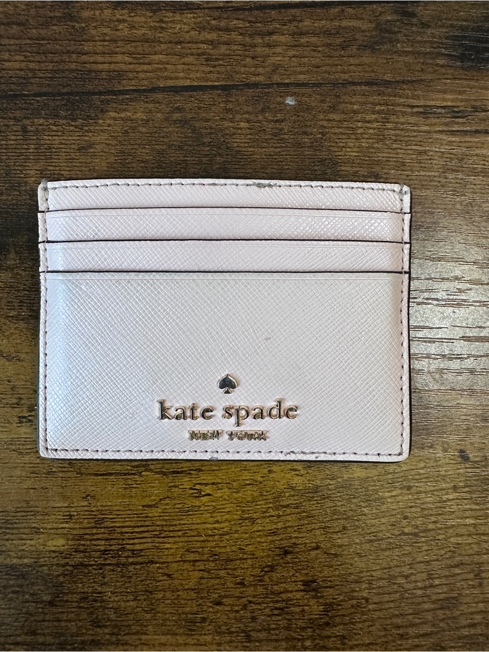 Kate Spade Madison Saffiano Leather Small Slim Card Holder Wallet Conch Pink